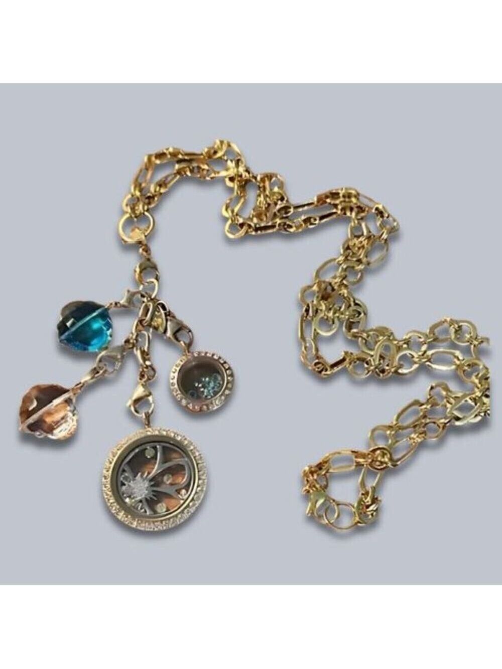 Authentic Origami Owl Butterfly Accent Charm Necklace Dangle Locket Gold/Blue OS - Picture 1 of 6